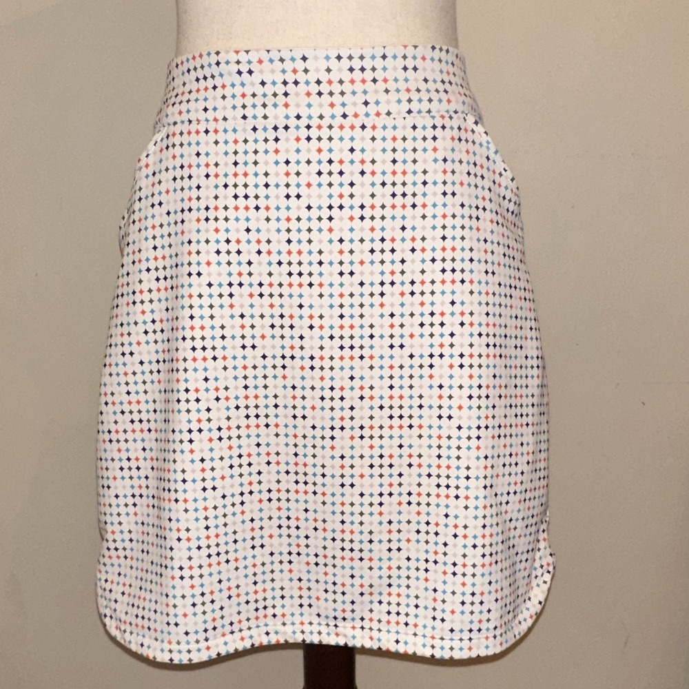 Peter Millar Women's Golf Skort L Pull-On Geometric White/Multicolor Pockets